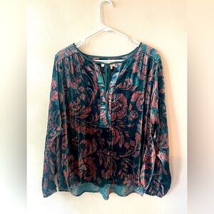 Anthropologie Teal and Rust Floral Blouse